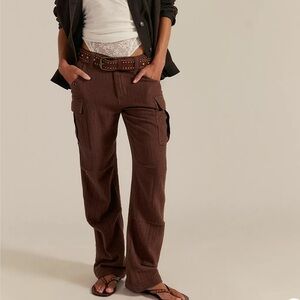 NWT Free People We The Free Brown Herringbone Last Catch Check Pants Size 6